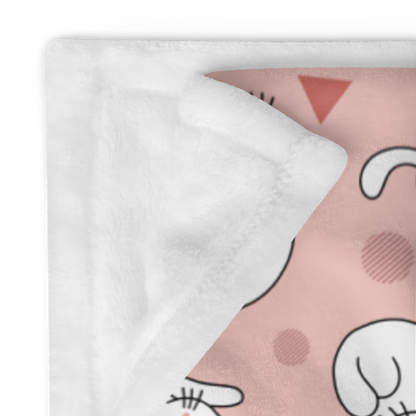 Throw Blanket | Cute White Cat Themed with Pink Background