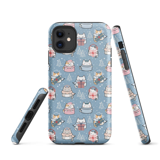 Tough case for iPhone 11, 12, 13, 14, 15, 16 Variations | Cat Winter Blue Background