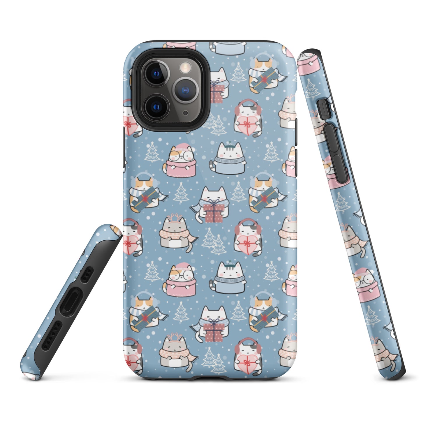 Tough case for iPhone 11, 12, 13, 14, 15, 16 Variations | Cat Winter Blue Background
