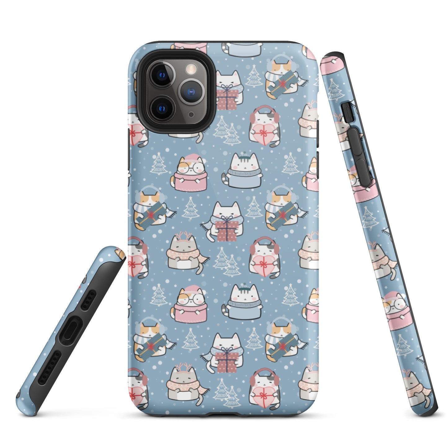 Tough case for iPhone 11, 12, 13, 14, 15, 16 Variations | Cat Winter Blue Background