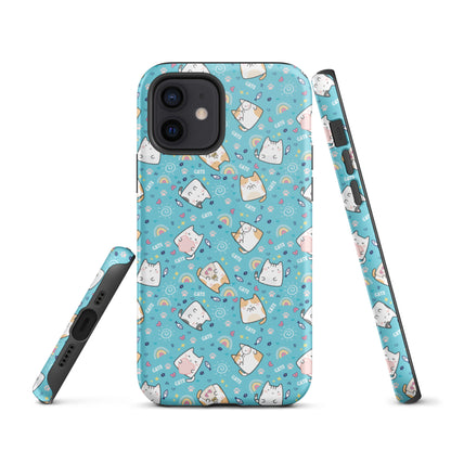 Tough case for iPhone 11, 12, 13, 14, 15, 16 Variations | Cute Cat with Heart Blue Background