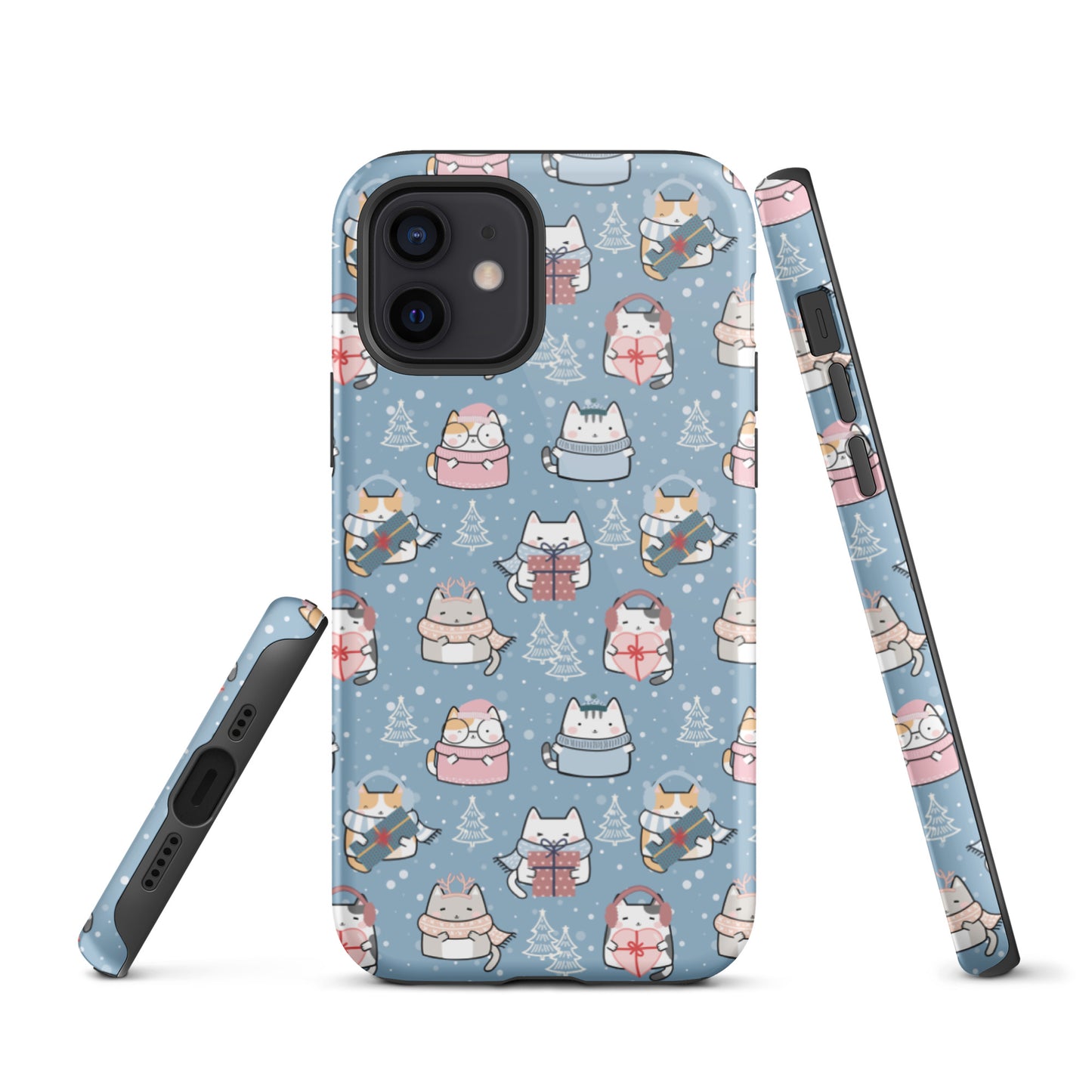 Tough case for iPhone 11, 12, 13, 14, 15, 16 Variations | Cat Winter Blue Background