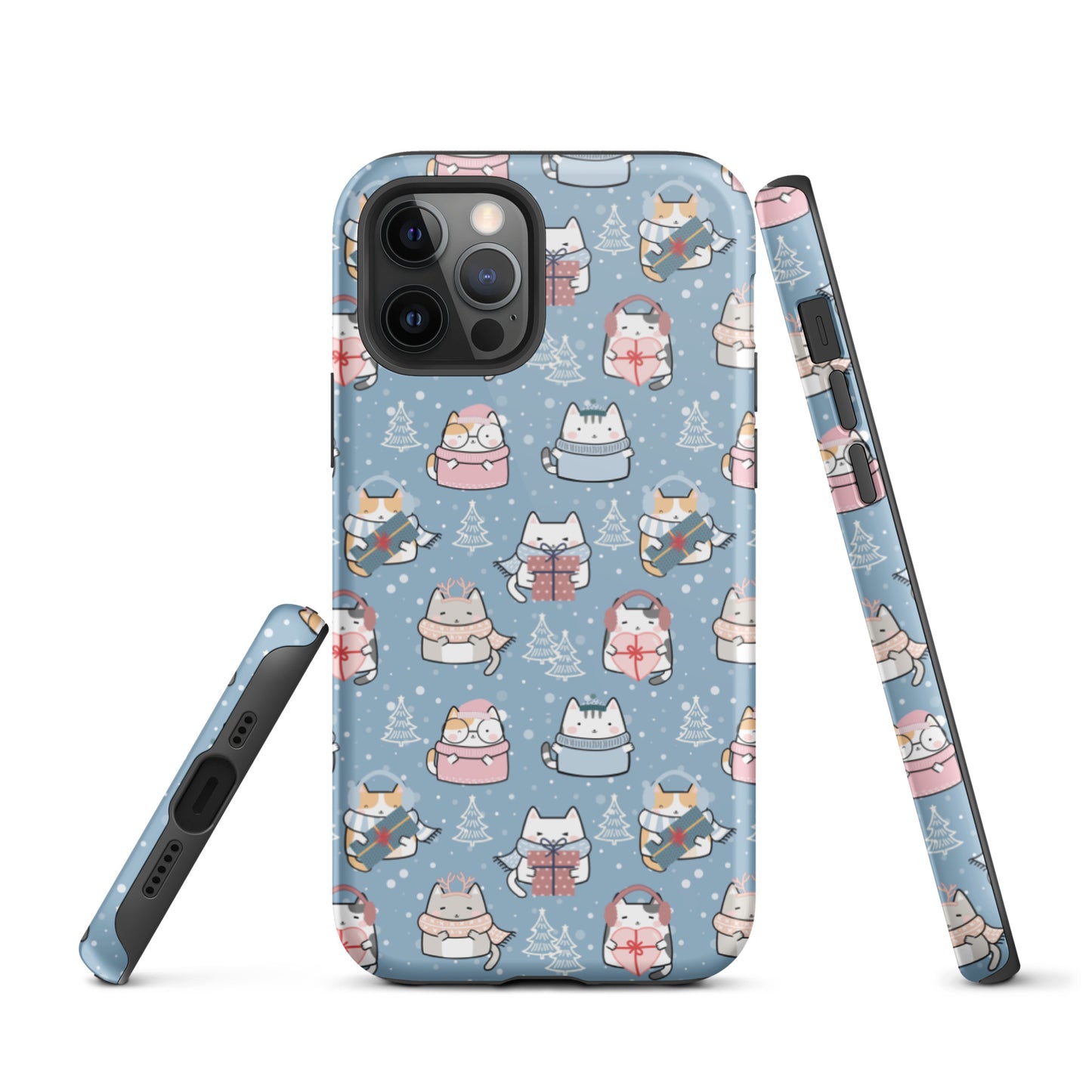 Tough case for iPhone 11, 12, 13, 14, 15, 16 Variations | Cat Winter Blue Background