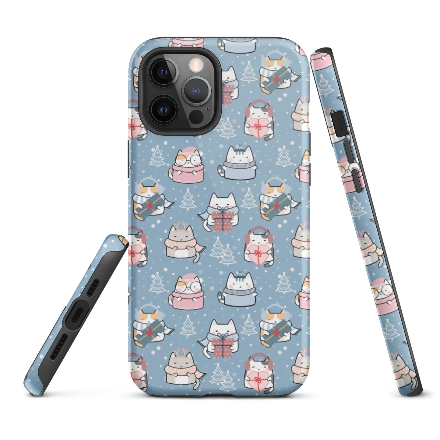 Tough case for iPhone 11, 12, 13, 14, 15, 16 Variations | Cat Winter Blue Background