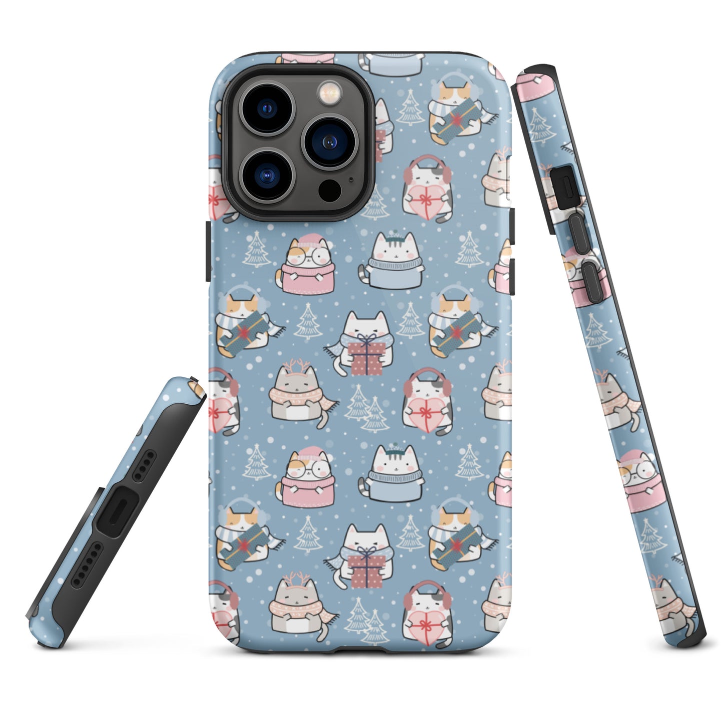 Tough case for iPhone 11, 12, 13, 14, 15, 16 Variations | Cat Winter Blue Background
