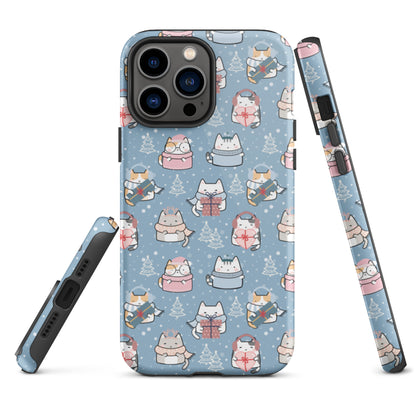 Tough case for iPhone 11, 12, 13, 14, 15, 16 Variations | Cat Winter Blue Background