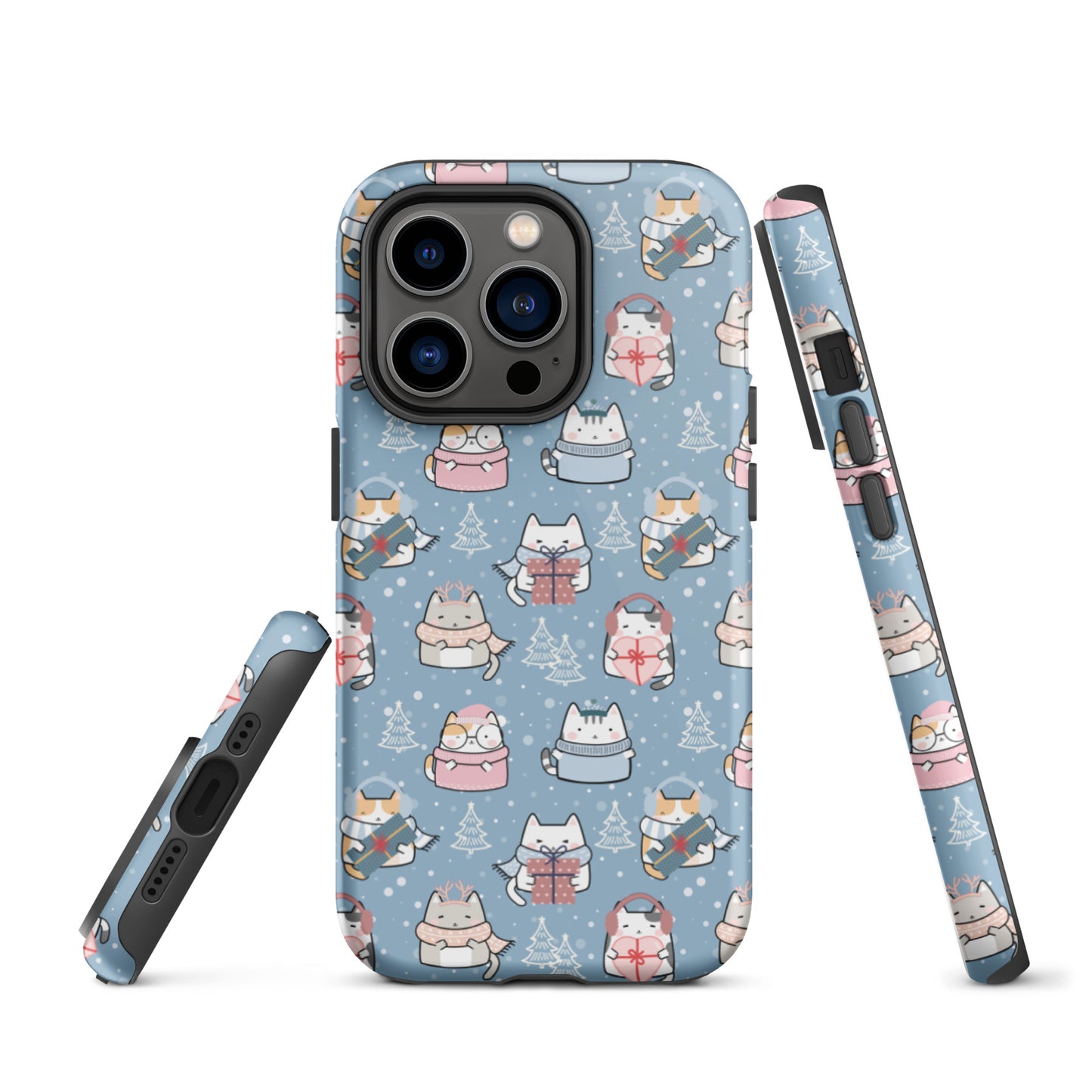 Tough case for iPhone 11, 12, 13, 14, 15, 16 Variations | Cat Winter Blue Background