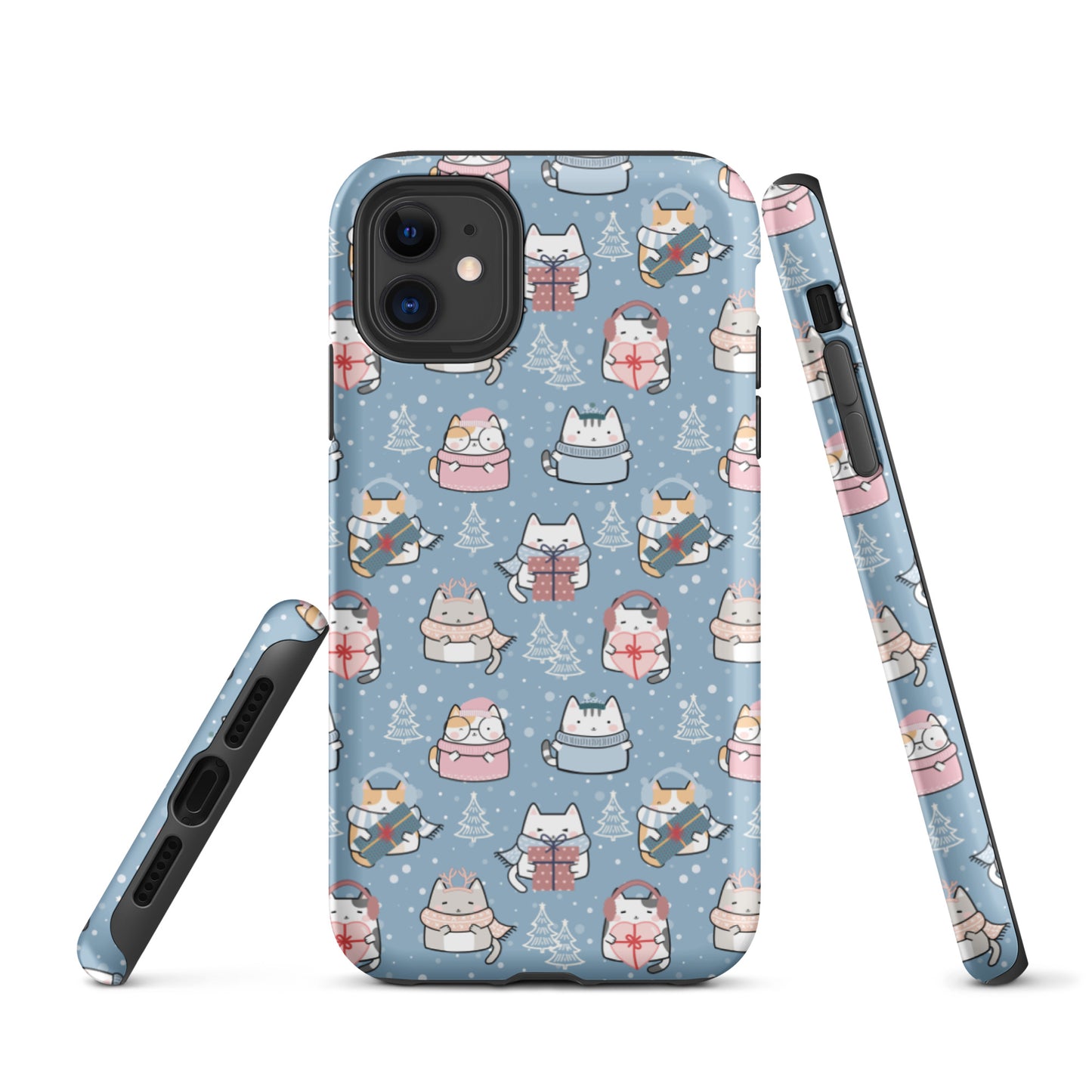 Tough case for iPhone 11, 12, 13, 14, 15, 16 Variations | Cat Winter Blue Background