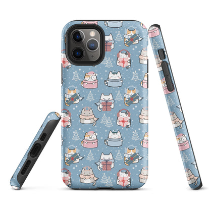 Tough case for iPhone 11, 12, 13, 14, 15, 16 Variations | Cat Winter Blue Background