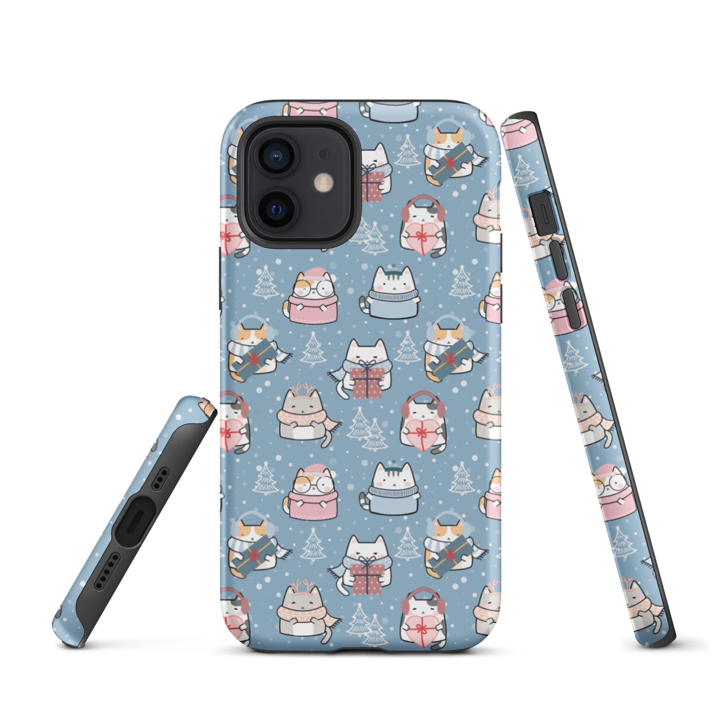 Tough case for iPhone 11, 12, 13, 14, 15 Variations | Cat Winter Blue Background