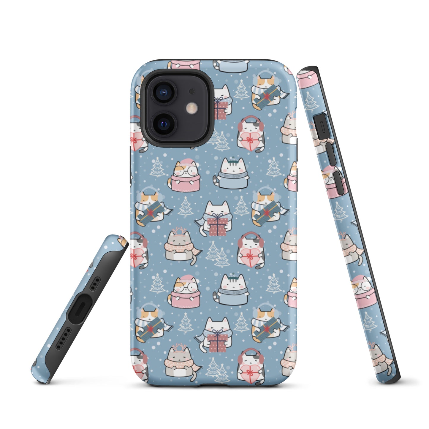 Tough case for iPhone 11, 12, 13, 14, 15, 16 Variations | Cat Winter Blue Background