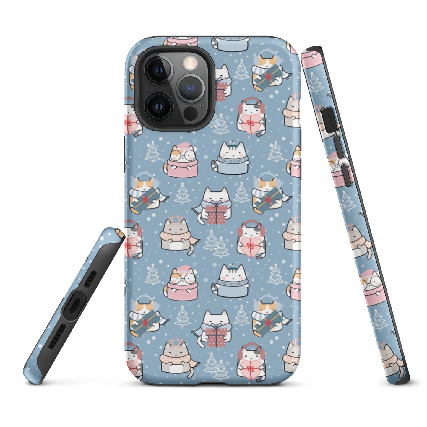 Tough case for iPhone 11, 12, 13, 14, 15, 16 Variations | Cat Winter Blue Background