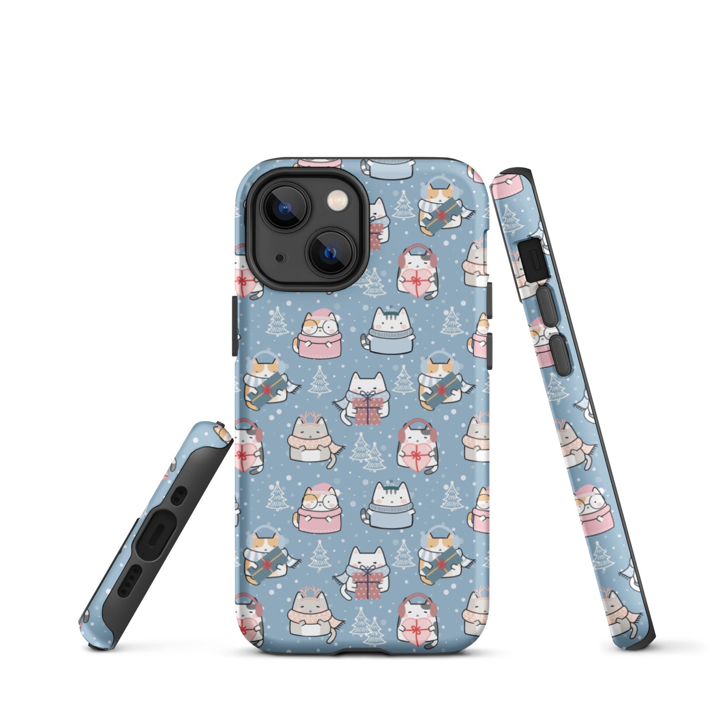 Tough case for iPhone 11, 12, 13, 14, 15, 16 Variations | Cat Winter Blue Background
