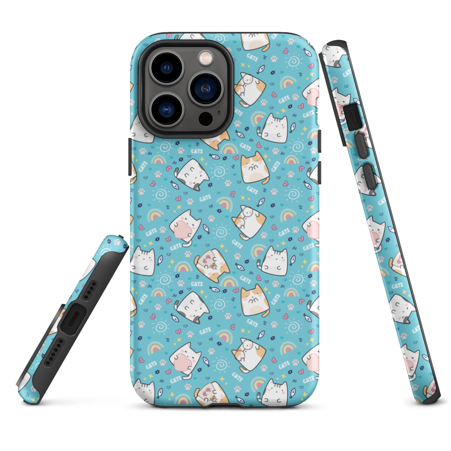 Tough case for iPhone 11, 12, 13, 14, 15, 16 Variations | Cute Cat with Heart Blue Background