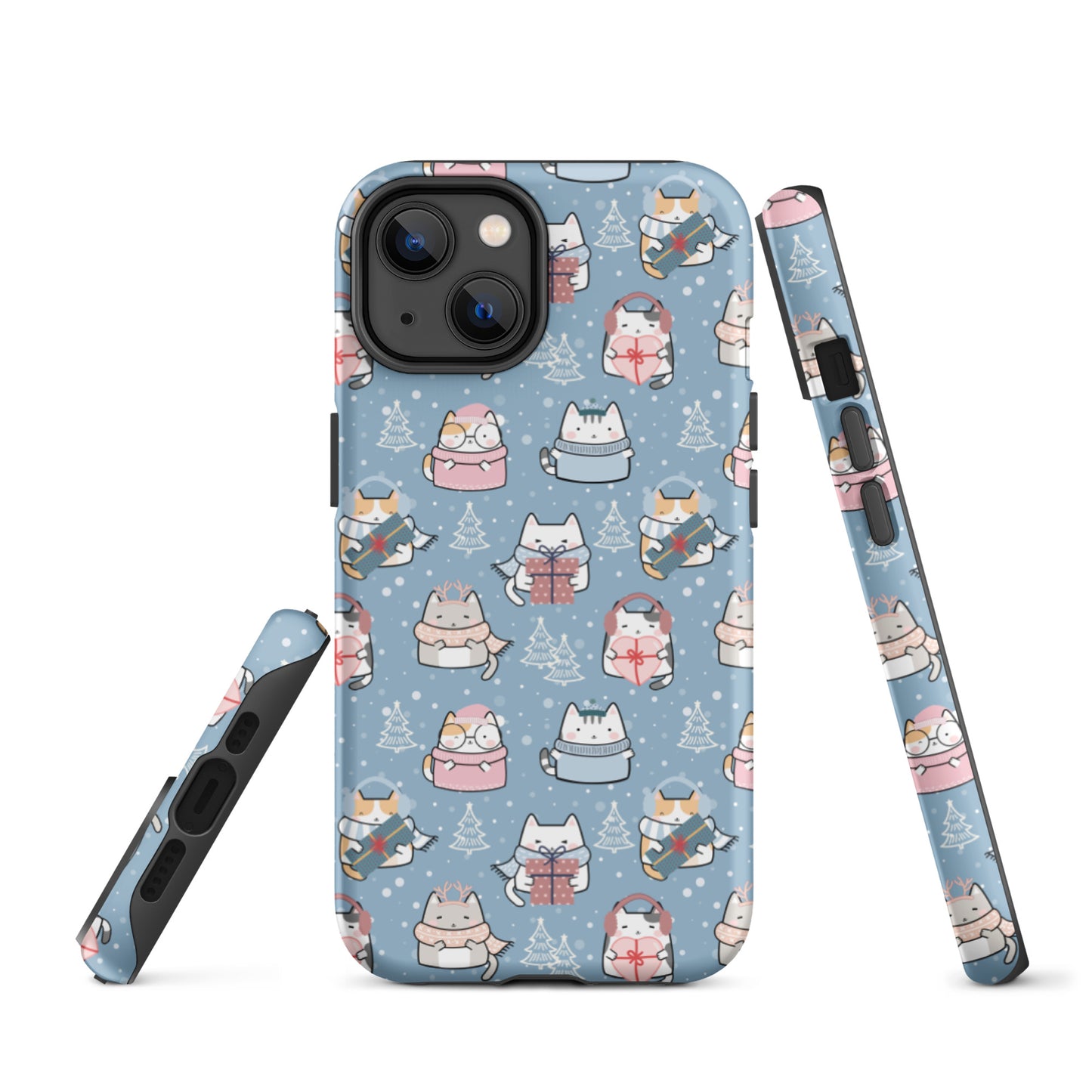 Tough case for iPhone 11, 12, 13, 14, 15, 16 Variations | Cat Winter Blue Background