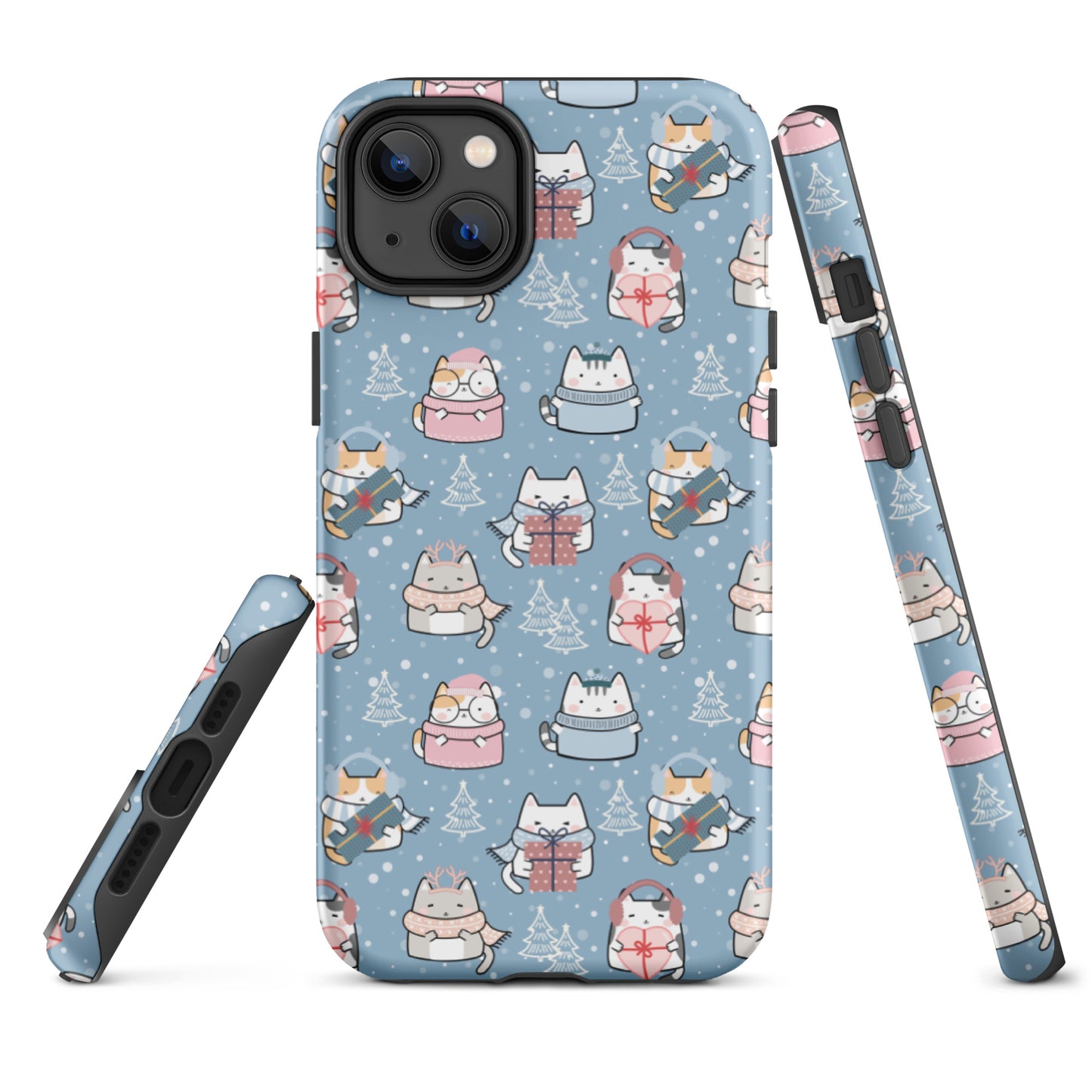Tough case for iPhone 11, 12, 13, 14, 15, 16 Variations | Cat Winter Blue Background