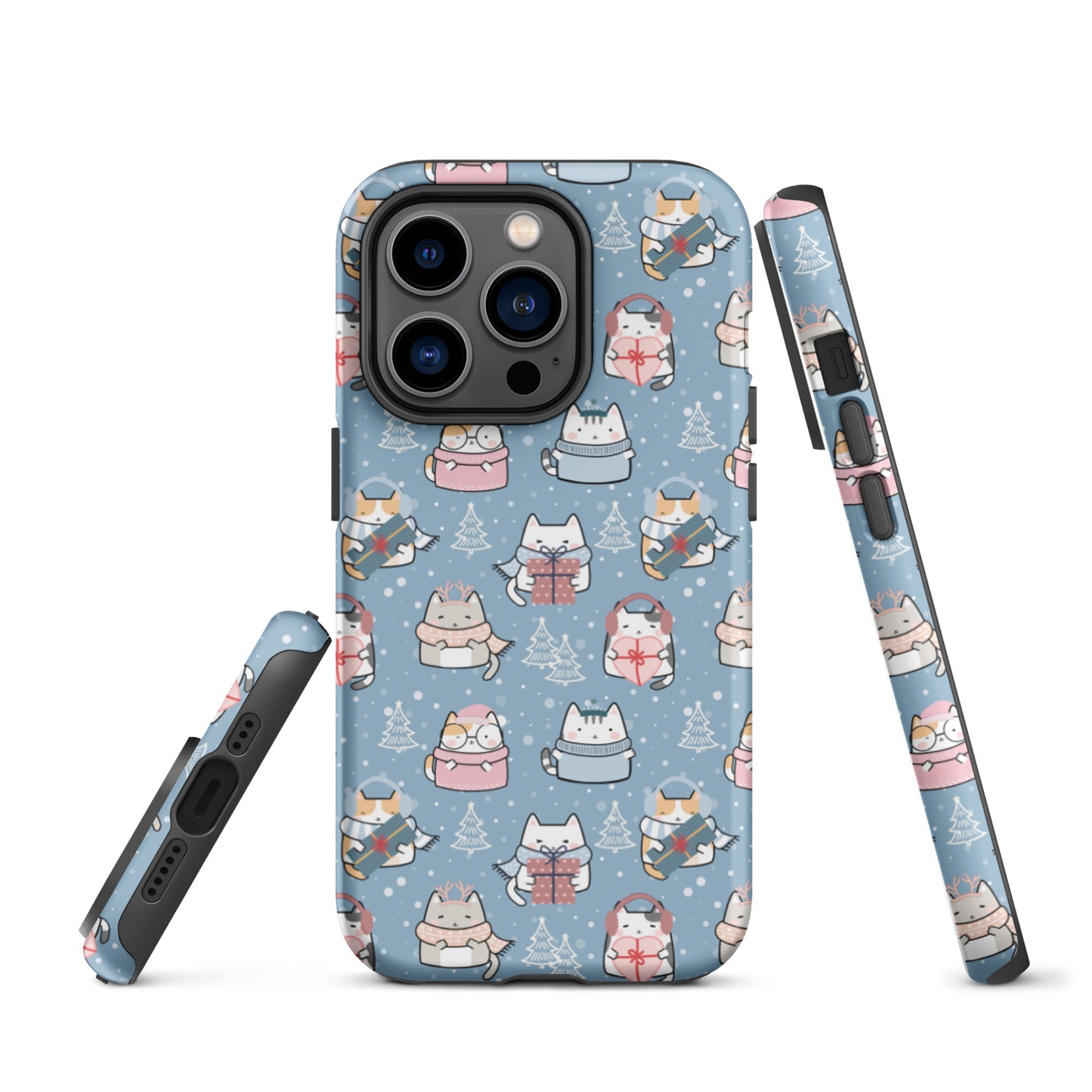 Tough case for iPhone 11, 12, 13, 14, 15, 16 Variations | Cat Winter Blue Background