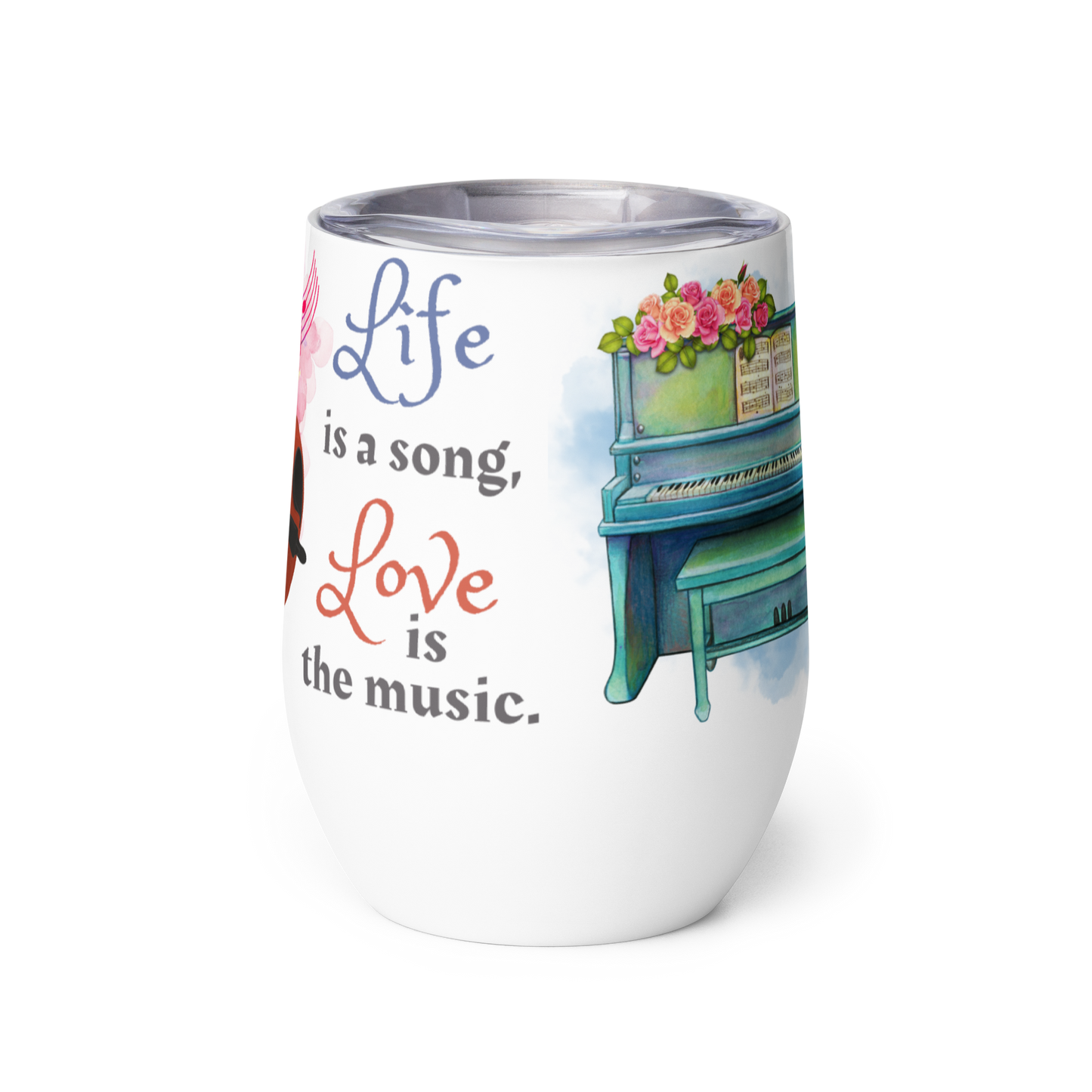 Wine Tumbler 12oz | For Music Lovers, Teachers, Directors | Piano & Violin