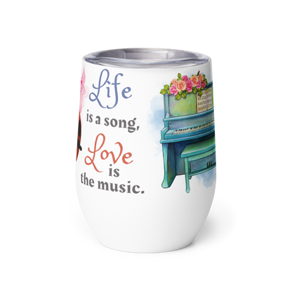 Wine Tumbler 12oz | For Music Lovers, Teachers, Directors | Piano & Violin