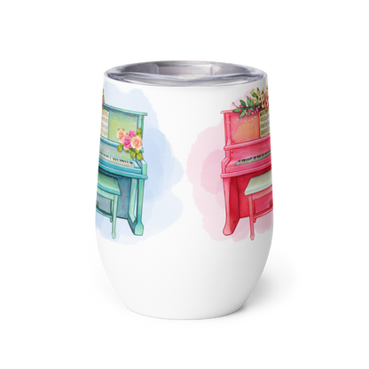 Wine Tumbler 12oz | For Music Lovers, Teachers, Directors | 2 Pianos