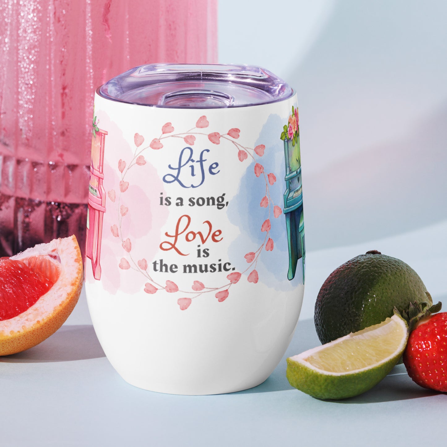 Wine Tumbler 12oz | For Music Lovers, Teachers, Directors | 2 Pianos