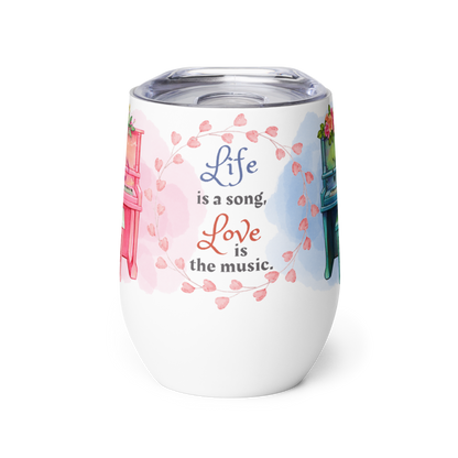 Wine Tumbler 12oz | For Music Lovers, Teachers, Directors | 2 Pianos