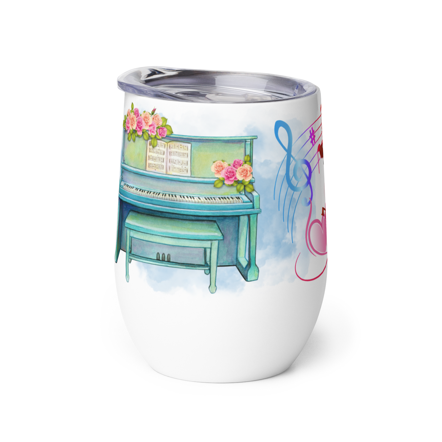Wine Tumbler 12oz | For Music Lovers, Teachers, Directors | Piano & Violin