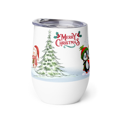 Wine Tumbler 12oz | Merry Christmas Holiday Themed